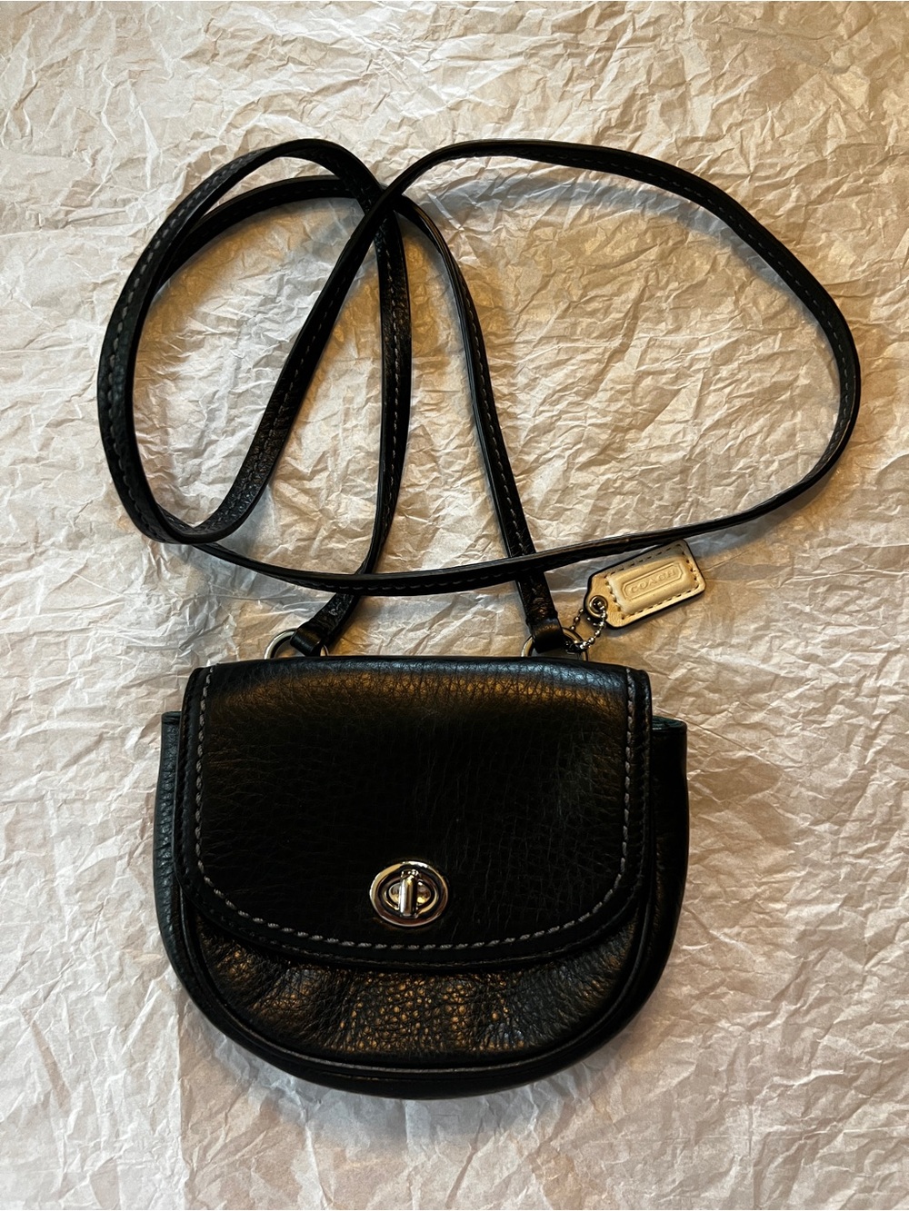 Coach Black Park Penny Bag Pebble Leather Turnlock Crossbody EUC